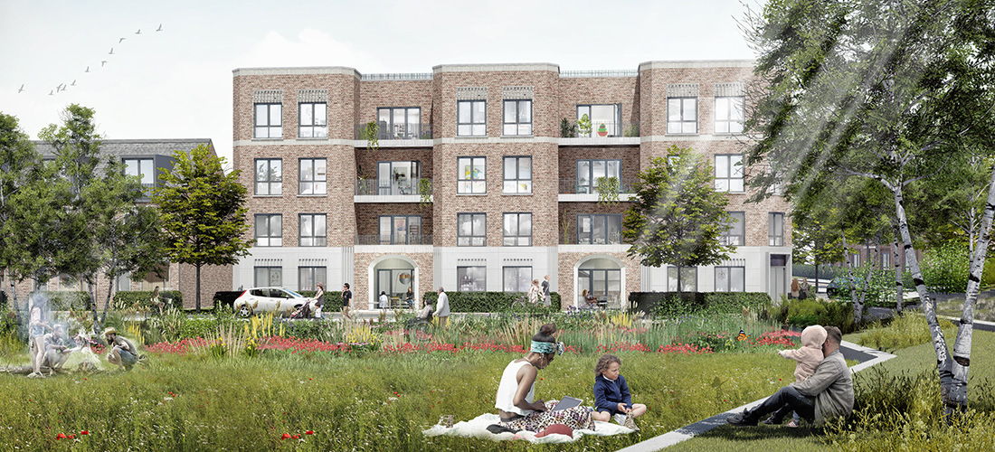 CGI View Flat Block from Park Photo CGI View Flat Block from Park