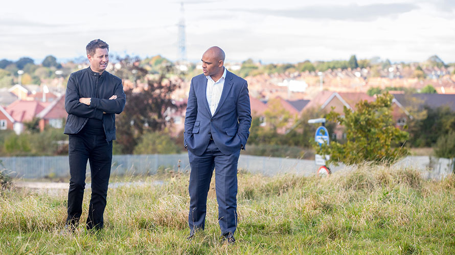 Mayor Marvin Rees and George Clarke - Talking on new housing site in Lockleaze Bristol.