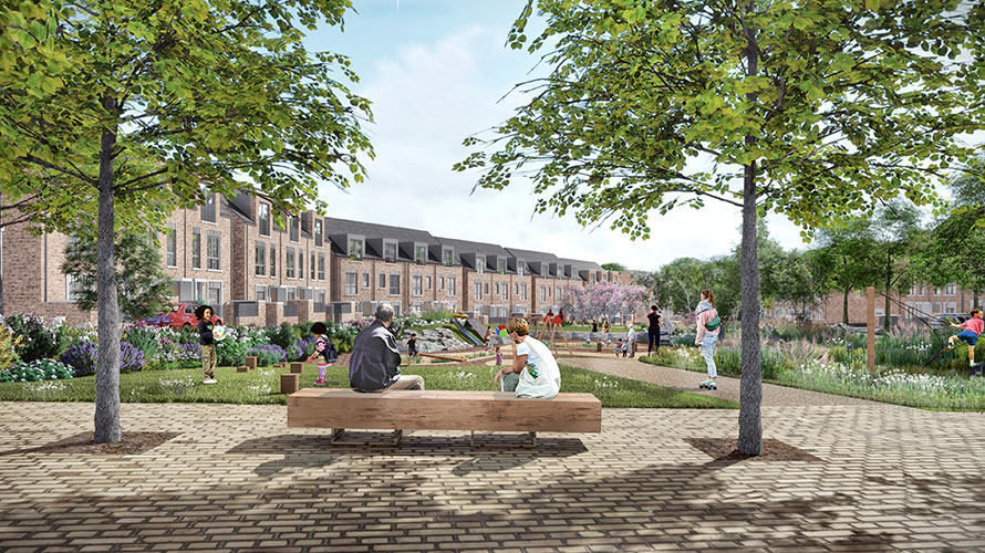 Artistic impression of the new neighbourhood at Romney House – HTA Design