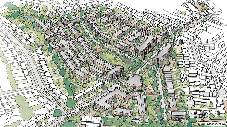 Romney House development Illustration aerial view