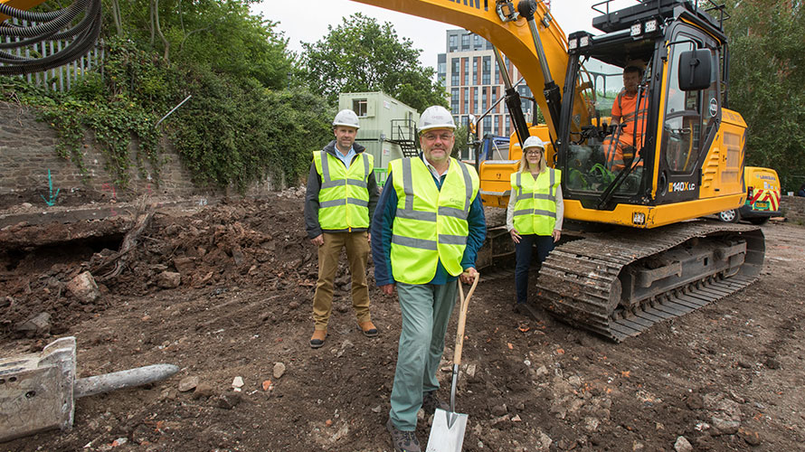 Cllr. Don Alexander, Cllr. Nicola Beech and Stephen Baker at Castle Park Energy Centre site