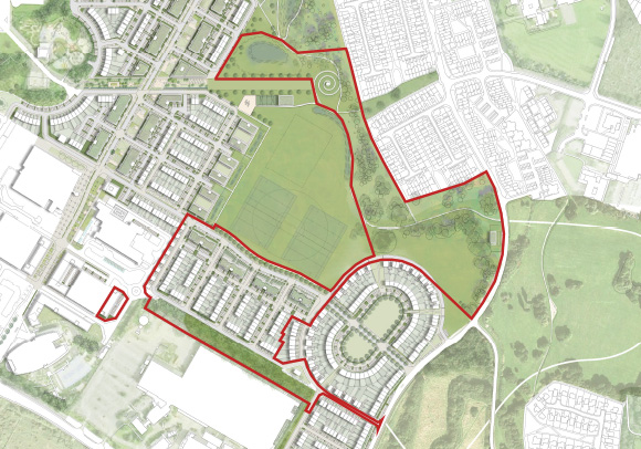 Hengrove development area map with red outline showing the boundary.